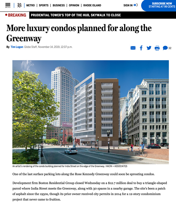 A photo of a Boston Globe story for Ellis Strategies client Boston Residential Group