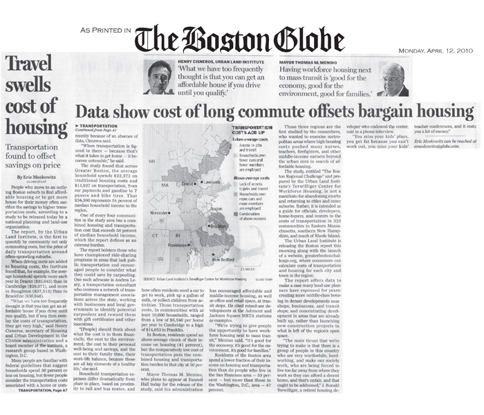 A photo of a Boston Globe story for Ellis Strategies client Urban Land Institute