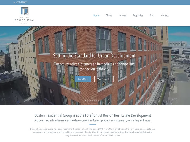 Screenshot of Boston Residential Group homepage